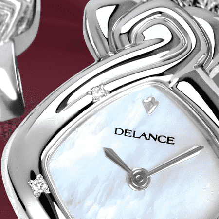 best watches for mom - Judith: Steel watch set with 2 diamonds, white mother-of-pearl dial, nickel-plated hands, steel cabochon with a ruby, silver cascade bracelet