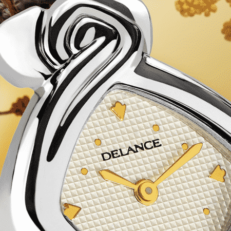 feminine wrist watches - Automn: Steel watch, silver-plated dial, gold-plated hands, steel cabochon with a citrine, brown alligator strap