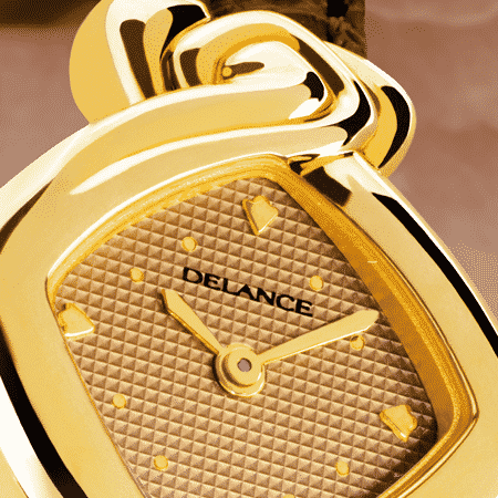 feminine wrist watches - Cognac: Gold watch, copper-plated dial, gold-plated hands, gold cabochon with a citrine, brown alligator strap