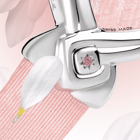 pink women watches - Valentine: Steel watch set with 17 pink sapphires, special pink luz dial, nickel-plated hands, steel cabochon with a pink sapphire, pink sateen strap