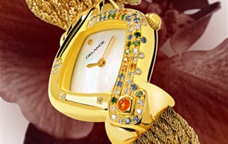 Pour ses soixante ans, Rina s’est offert une montre DELANCE "Secret" très symbolique. Une montre qu'elle porte comme un bijou symbolique. Les pierres semées à l’est, le futur, 6 oranges + 12 vertes + 18 bleues + 24 blanches, lui rappellent que dans son cœur vit toujours la petite fille créative de 6 ans, la jeune fille pleine d’espoir de 12 ans, la jeune femme idéaliste de 18 ans et la femme enthousiaste de 24 ans. Elle est toutes ces femmes qu'elle fut et bien plus encore. Et parce que mère elle le restera toujours, deux pierres précieuses sont serties à l'heure de naissance de ses enfants.